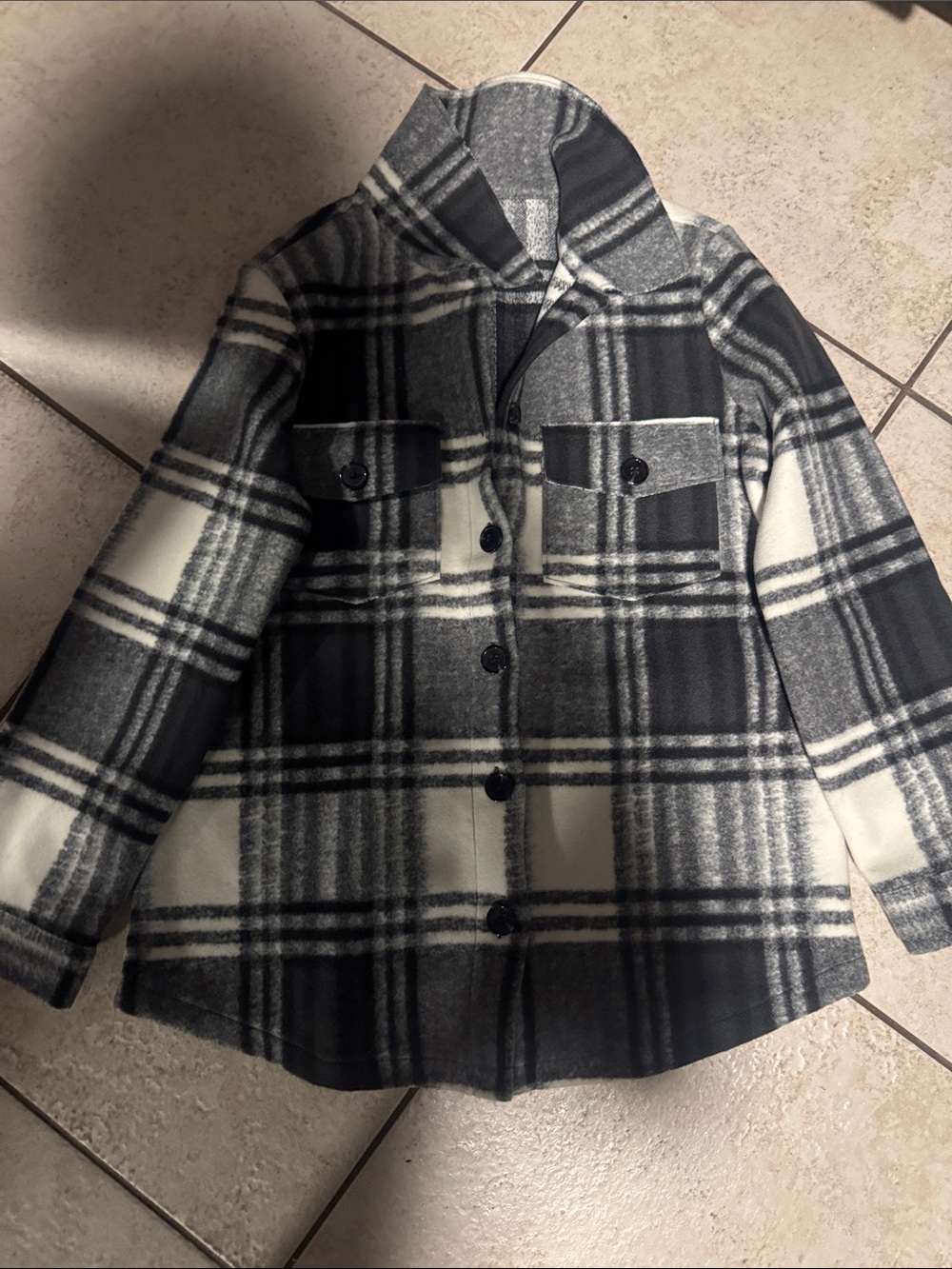 Women Black & White Plaid Button-Front Jacket